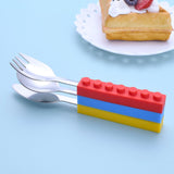 Toddler Utensils and Brick Toys - Set of 3 Interlocking Block Kids Silverware - Toddler Fork and Spoon Set with Toddler Knife