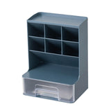 Desktop Pen and Marker Organizer, 6-Compartment Blue Pen Holder for Desk with Stationery Drawer,Makeup Organizer