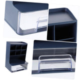 Desktop Pen and Marker Organizer, 6-Compartment Blue Pen Holder for Desk with Stationery Drawer,Makeup Organizer