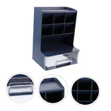 Desktop Pen and Marker Organizer, 6-Compartment Blue Pen Holder for Desk with Stationery Drawer,Makeup Organizer