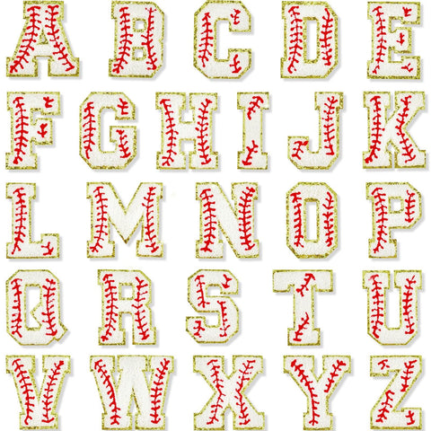 26 Pieces Glitters Patches Iron on Letters Chenille A-Z Patches Decorative Repair Embroidered Patches Personalized Sew On Patches