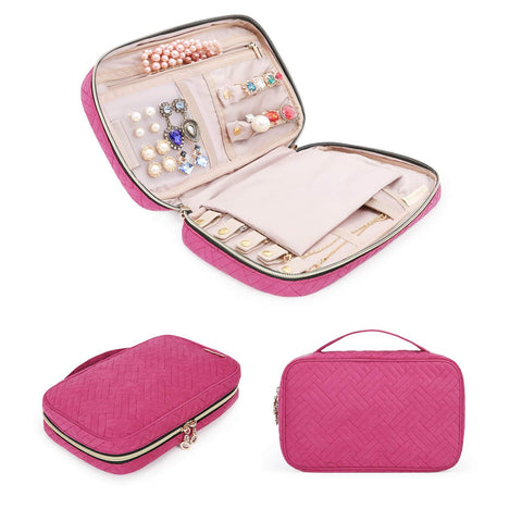 Jewelry Organizer Bag Travel Jewelry Storage Cases for Necklace, Earrings, Rings, Bracelet, Rose Pink