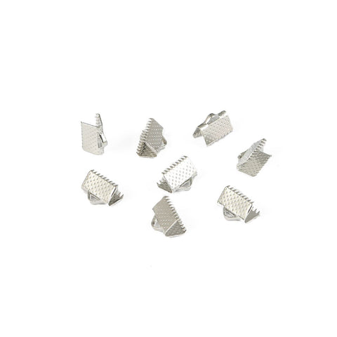 50 Pcs Silver Ribbon Ends 6mm Bookmark Pinch Crimp Clamp Cord End Fastener Clasps for Leather Suede Jewelry Making