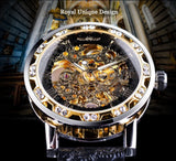 Classic Mens Skeleton Automatic Mechanical Watches Luxury Carving Flower Craft Watch with Stainless Steel Waterproof Bracelet