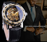 Classic Mens Skeleton Automatic Mechanical Watches Luxury Carving Flower Craft Watch with Stainless Steel Waterproof Bracelet