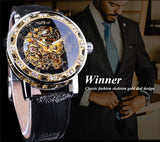 Classic Mens Skeleton Automatic Mechanical Watches Luxury Carving Flower Craft Watch with Stainless Steel Waterproof Bracelet