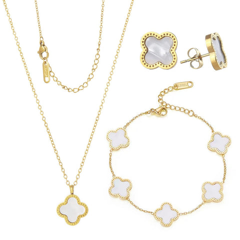 Jewelry Set for Women Girls - Bracelet Necklace Earrings,Simple,Cute,and Trendy Gifts for Women Girls (gold white set)