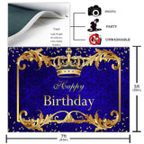 Royal Blue Boy Happy Birthday Photography Background Prince Crown Background Cloth Kids Birthday Party Decoration Vinyl Banner