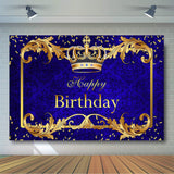 Royal Blue Boy Happy Birthday Photography Background Prince Crown Background Cloth Kids Birthday Party Decoration Vinyl Banner