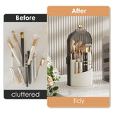 Makeup Brush Holder Organizer with Lid,Rotating Clear Dustproof Makeup Brushes Organizer for Vanity Desktop Bathroom Countertop