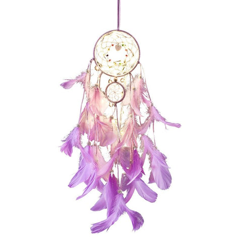 Bedroom Decorative Hanging Decorations Hangings Room ，Nursery Decor for Girls Boys, Handmade Feather Wall Decor with Lights（2pcs）