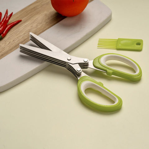 Multipurpose 5 Blade Kitchen Herb Shears Herb Cutter with Safety Cover and Cleaning Comb for Chopping Chive (3pcs)
