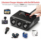 Car Cigarette Lighter Adapter,4 USB Socket Splitter Car Chargers,LED Voltage Display On/Off Switches,Automotive Cigarette Lighter