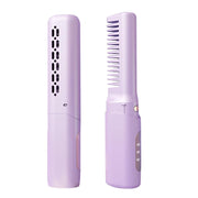 2pc Rechargeable Mini Hair Straightener Cordless Heating Comb Iron LCD Display Portable Travel Heat Brush