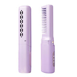 2pc Rechargeable Mini Hair Straightener Cordless Heating Comb Iron LCD Display Portable Travel Heat Brush