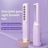 2pc Rechargeable Mini Hair Straightener Cordless Heating Comb Iron LCD Display Portable Travel Heat Brush