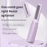 2pc Rechargeable Mini Hair Straightener Cordless Heating Comb Iron LCD Display Portable Travel Heat Brush