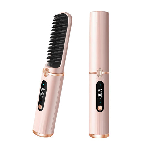2pc Cordless Hair Straightener Brush for Women,Electric Hair Straightening Comb with Negative Ions,Fast Heating,Rechargeable In Australia - Darrahopens