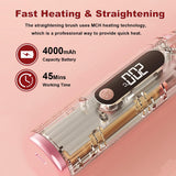 2pc Cordless Hair Straightener Brush for Women,Electric Hair Straightening Comb with Negative Ions,Fast Heating,Rechargeable In Australia - Darrahopens