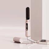 2pc Cordless Hair Straightener Brush for Women,Electric Hair Straightening Comb with Negative Ions,Fast Heating,Rechargeable