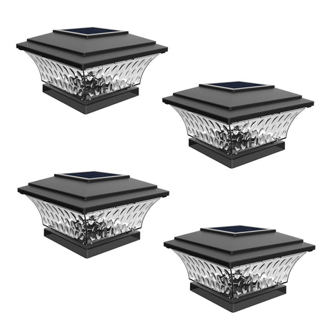 4 pc Solar Post Cap Lights Outdoor Lighting Deck Fence Two Modes Warm White Color Changing Suitable for Wooden Brushed Copper