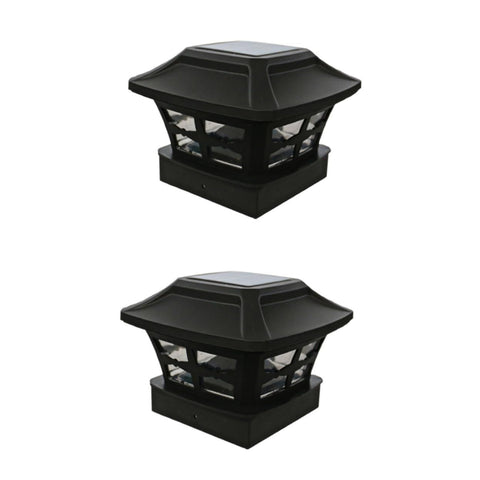 2pc Solar Outdoor Post Cap Lights - Includes Bases for Posts - Bright Light - Slate Black Post lights, fence lights