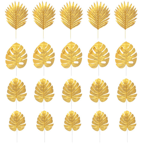 20pcs Artificial Plants Palm Leaves Plastic Gold Tropical Party Leaves Decorations Wedding Decorations Simulated Golden Turtle Leaf In Australia - Darrahopens