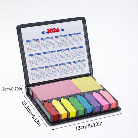 memo Notes Holder with Index tab Flags in Leather Like case, Multi
 with Mini Design Plastic Holder Box