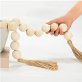 Wood Bead Garland with Diameter Wooden Beads, Long Wooden Beads Garland with Tassels, Decorative Beads for Farmhouse Decor