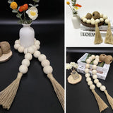 Wood Bead Garland with Diameter Wooden Beads, Long Wooden Beads Garland with Tassels, Decorative Beads for Farmhouse Decor