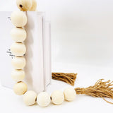 Wood Bead Garland with Diameter Wooden Beads, Long Wooden Beads Garland with Tassels, Decorative Beads for Farmhouse Decor