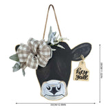Orchids Cow Head Door Wreath Sign, Welcome Hanger for Front Door, Spring Farmhouse Artificial Leaves Outdoor Decors