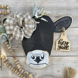 Orchids Cow Head Door Wreath Sign, Welcome Hanger for Front Door, Spring Farmhouse Artificial Leaves Outdoor Decors