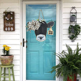 Orchids Cow Head Door Wreath Sign, Welcome Hanger for Front Door, Spring Farmhouse Artificial Leaves Outdoor Decors
