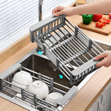 Expandable Dish Drying Rack, Stainless Steel Sink Strainer Drain, Over The Sink Adjustable Drain Basket for Kitchen In Australia - Darrahopens