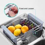 Expandable Dish Drying Rack, Stainless Steel Sink Strainer Drain, Over The Sink Adjustable Drain Basket for Kitchen