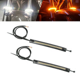 Motorcycle Daytime Running Light with Fork Turn Signals Blinkers Strip, Switchback White & Sequential Amber Light Adjustable（2pcs）