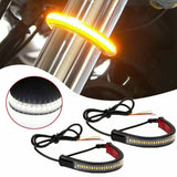 Motorcycle Daytime Running Light with Fork Turn Signals Blinkers Strip, Switchback White & Sequential Amber Light Adjustable（2pcs）