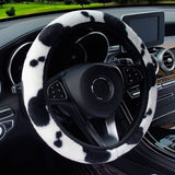 Cow Print Plush Steering Wheel Cover Fluffy Winter Warm Universal Winter  Rhinestone Design,Bling Car Accessories for Women Men