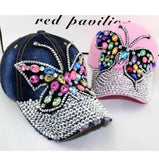 Women's Full Crystal Colorful Cap Denim Shiny Diamond Buckle Back Summer Hats
Butterfly Design Bling Womens Baseball Caps （2pcs）