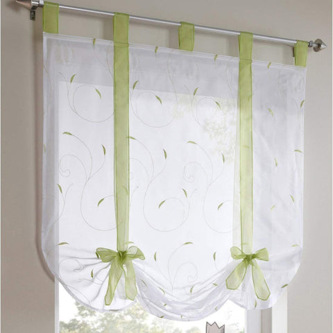 Top Rod Pocket Window Shades Kitchen Small Curtain Tie Up Adjustable Balloon Roman Tieback Drape for Cafe, （2pcs）