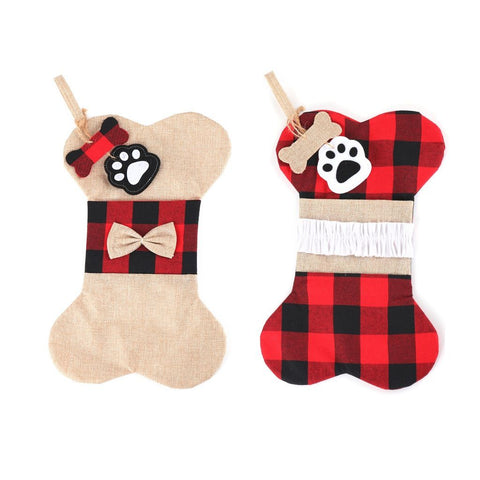 Christmas Plaid Pet Stocking - Cute Buffalo Plaid Doggy Bone Paw Stockings for Puppy Dog Pets Set - Pack of 2 In Australia - Darrahopens