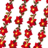 String Lights Lighted Poinsettia Garland Red Poinsettia Light Xmas Flower Garland Flower Hanging Light Poinsettia Flower Light