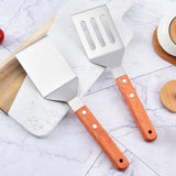 Metal Spatula 2pcs Fish Spatula Slotted Turner Stainless Steel Egg Grill Flipper Cooking Utensils with Wood Handle for Pancake