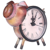 Retro Clock, Pig Shape Clock Metal Pig Figurine Rustic Animal Clock for Home Bedroom Office Decoration (No Battery)