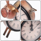 Retro Clock, Pig Shape Clock Metal Pig Figurine Rustic Animal Clock for Home Bedroom Office Decoration (No Battery)
