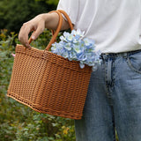 Basket Woven Straw Basket with Handle Grocery Basket Tote Shopping Basket Wicker Picnic Basket Household Storage Basket for Home In Australia - Darrahopens