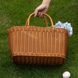 Basket Woven Straw Basket with Handle Grocery Basket Tote Shopping Basket Wicker Picnic Basket Household Storage Basket for Home