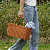 Basket Woven Straw Basket with Handle Grocery Basket Tote Shopping Basket Wicker Picnic Basket Household Storage Basket for Home