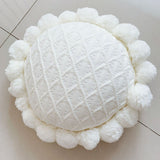 Knitted Throw Pillow Round Couch Pillow Sofa Cute Cushion Handmade Pompoms Decorative Plush Pillow (Beige) In Australia - Darrahopens